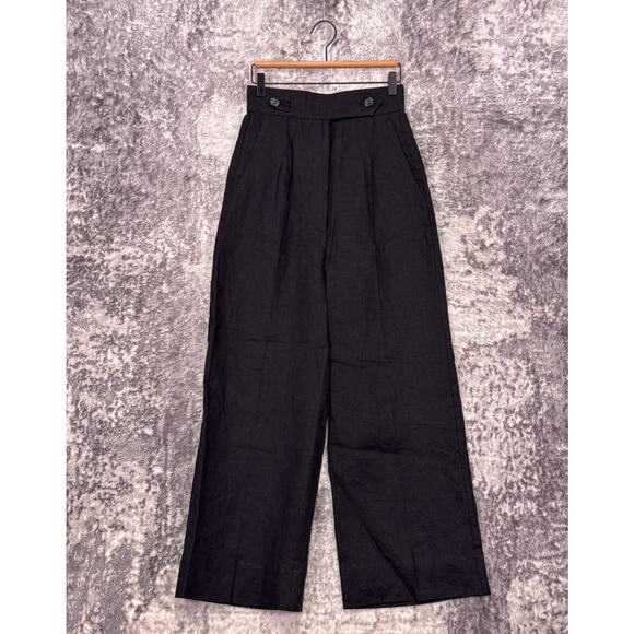 Max Mara Pants 6 Womens Sportmax Black Linen Wide Leg Pleated Trouser - Picture 1 of 6